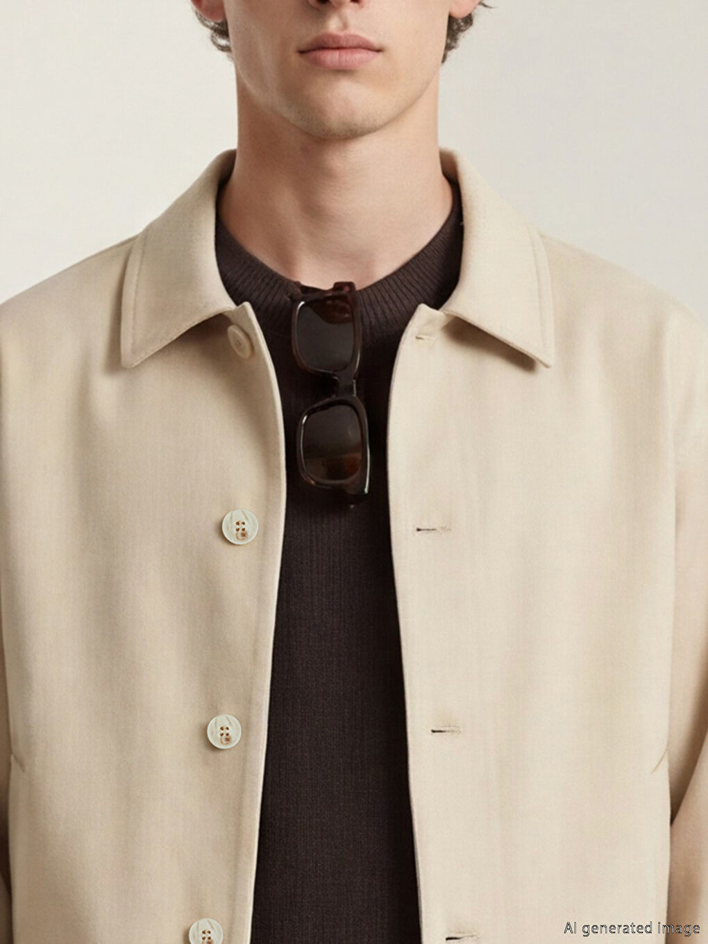 Bej Standart Kalıp Gömlek Yaka Gabardin Erkek Ceket-2