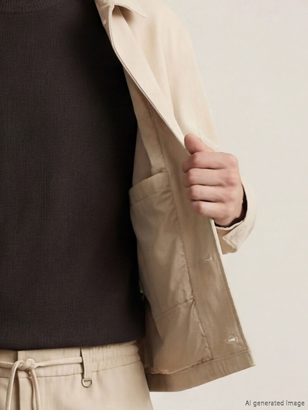 Bej Standart Kalıp Gömlek Yaka Gabardin Erkek Ceket-3