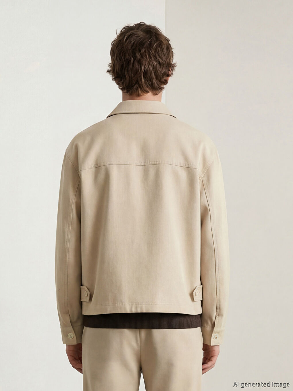 Bej Standart Kalıp Gömlek Yaka Gabardin Erkek Ceket-4