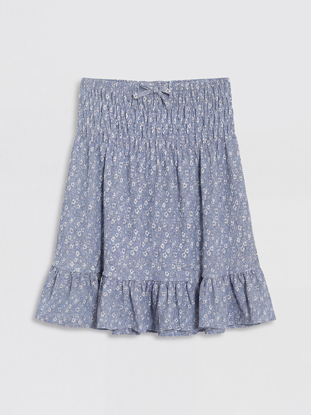 Mavi Beli Lastikli Çiçek Desenli Kız Çocuk Etek