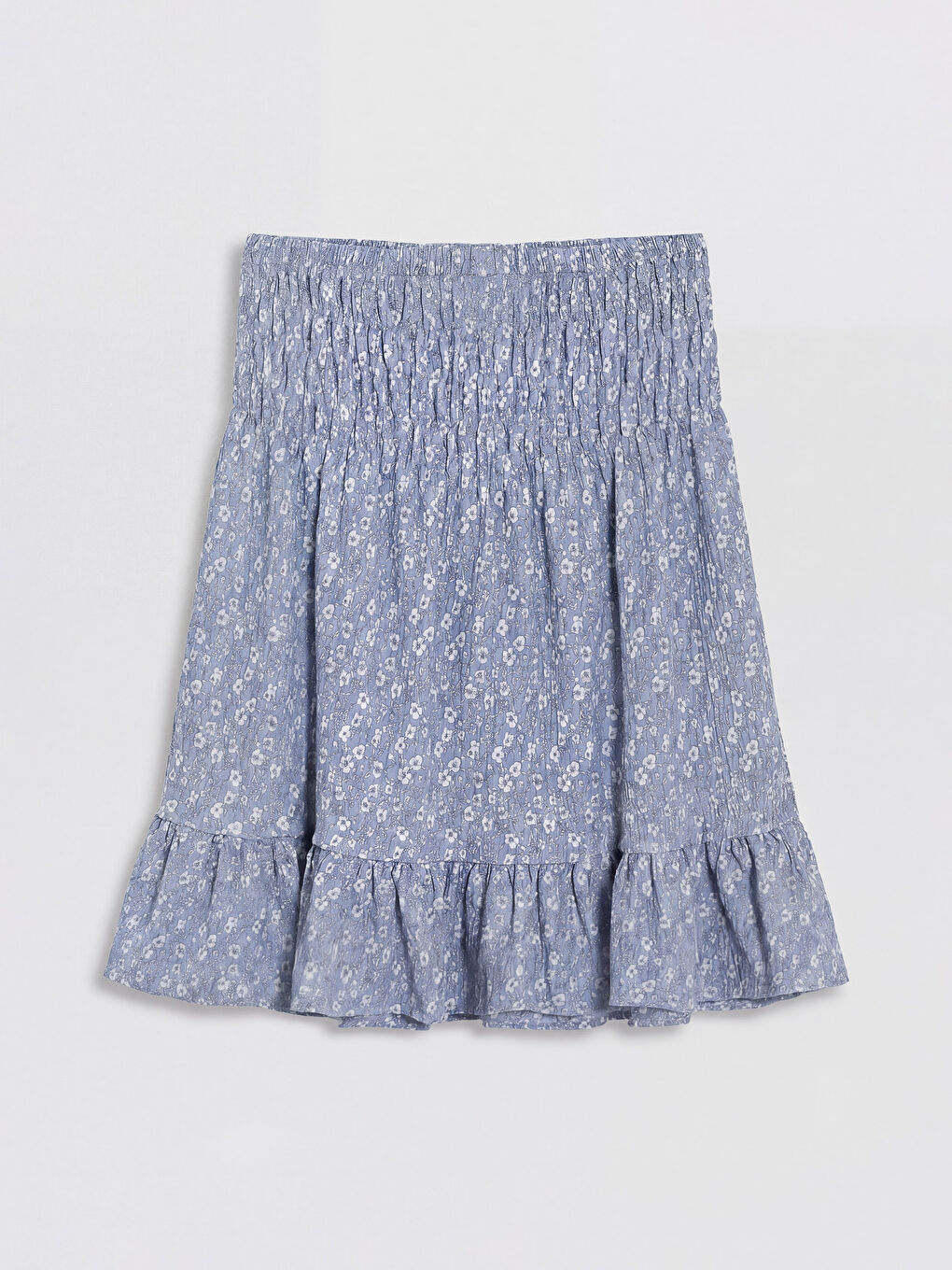 Mavi Beli Lastikli Çiçek Desenli Kız Çocuk Etek-1