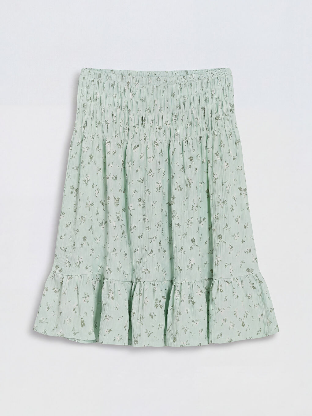 Yeşil Beli Lastikli Çiçek Desenli Kız Çocuk Etek-1