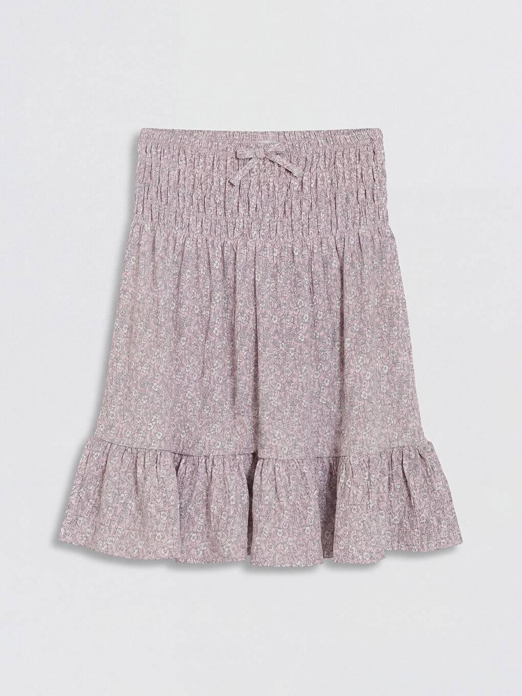 Pembe Beli Lastikli Çiçek Desenli Kız Çocuk Etek