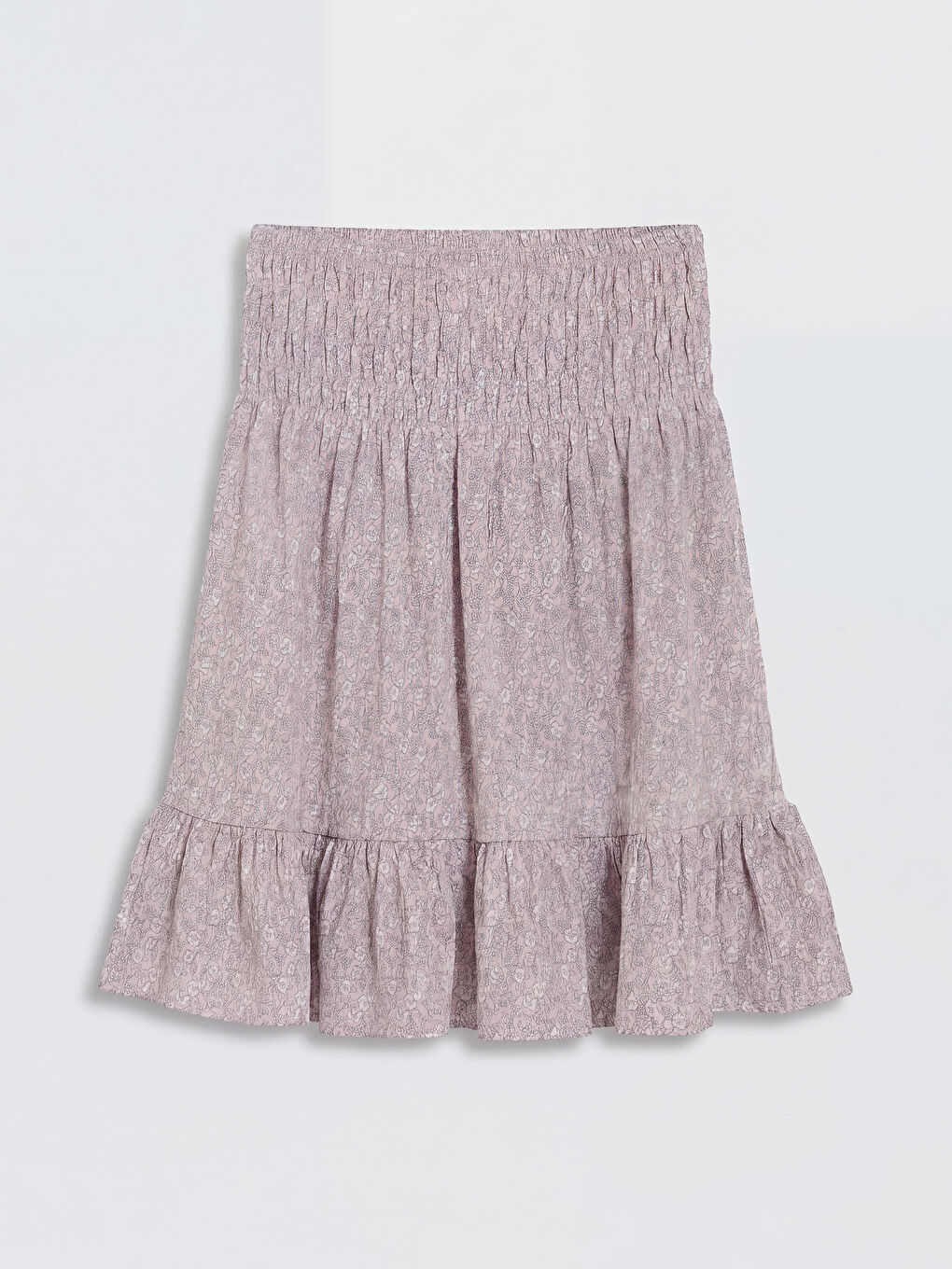 Pembe Beli Lastikli Çiçek Desenli Kız Çocuk Etek-1