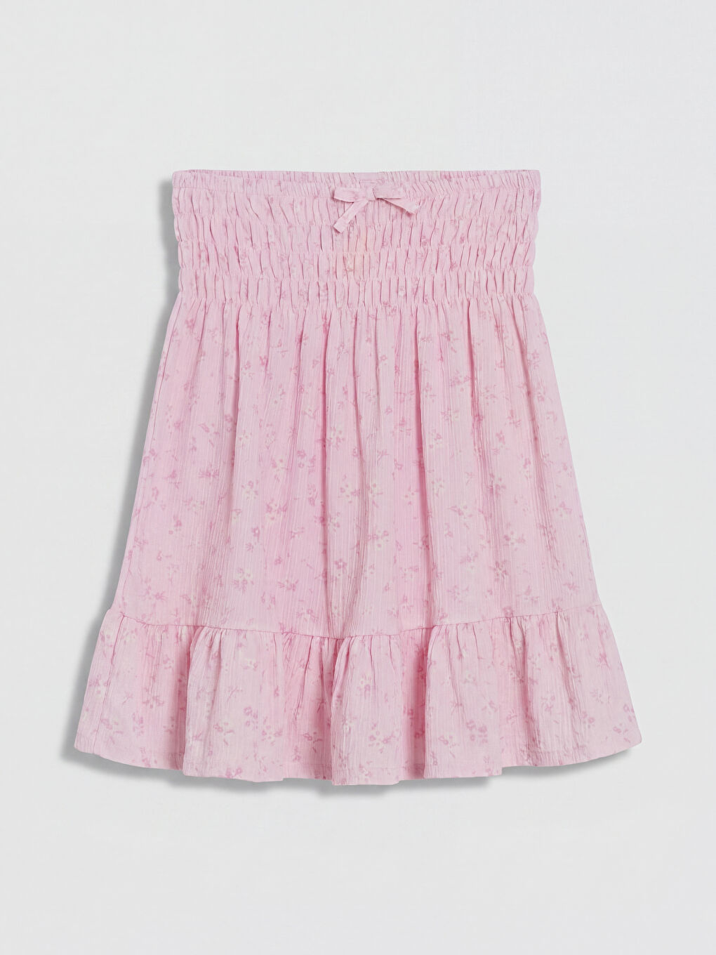 Pembe Beli Lastikli Çiçek Desenli Kız Çocuk Etek