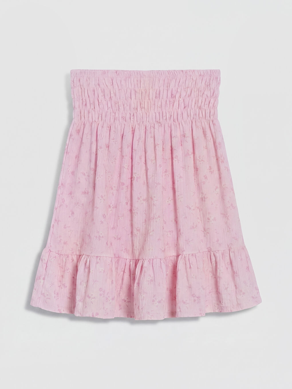 Pembe Beli Lastikli Çiçek Desenli Kız Çocuk Etek-1