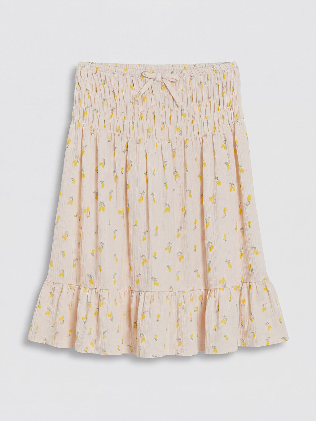 Beyaz Beli Lastikli Çiçek Desenli Kız Çocuk Etek