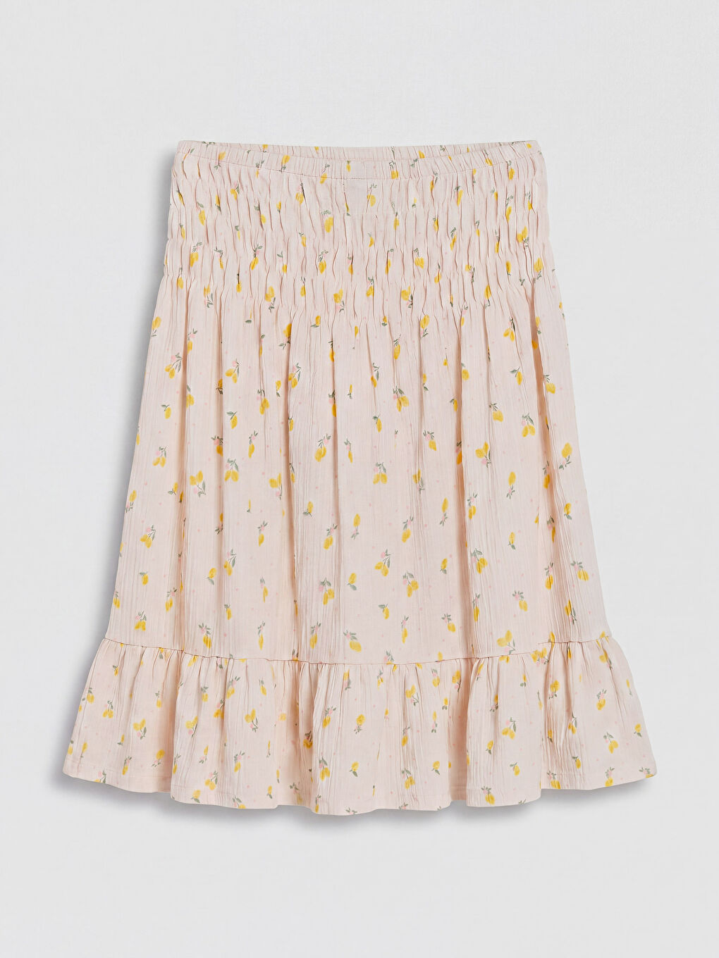 Beyaz Beli Lastikli Çiçek Desenli Kız Çocuk Etek-1