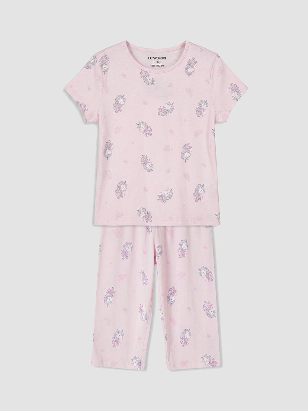 Pembe Bisiklet Yaka Kız Çocuk Kaprili Pijama Takımı