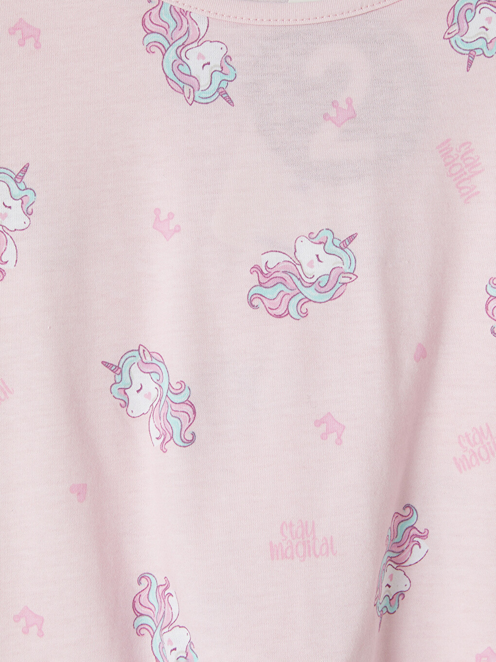 Pembe Bisiklet Yaka Kız Çocuk Kaprili Pijama Takımı-2