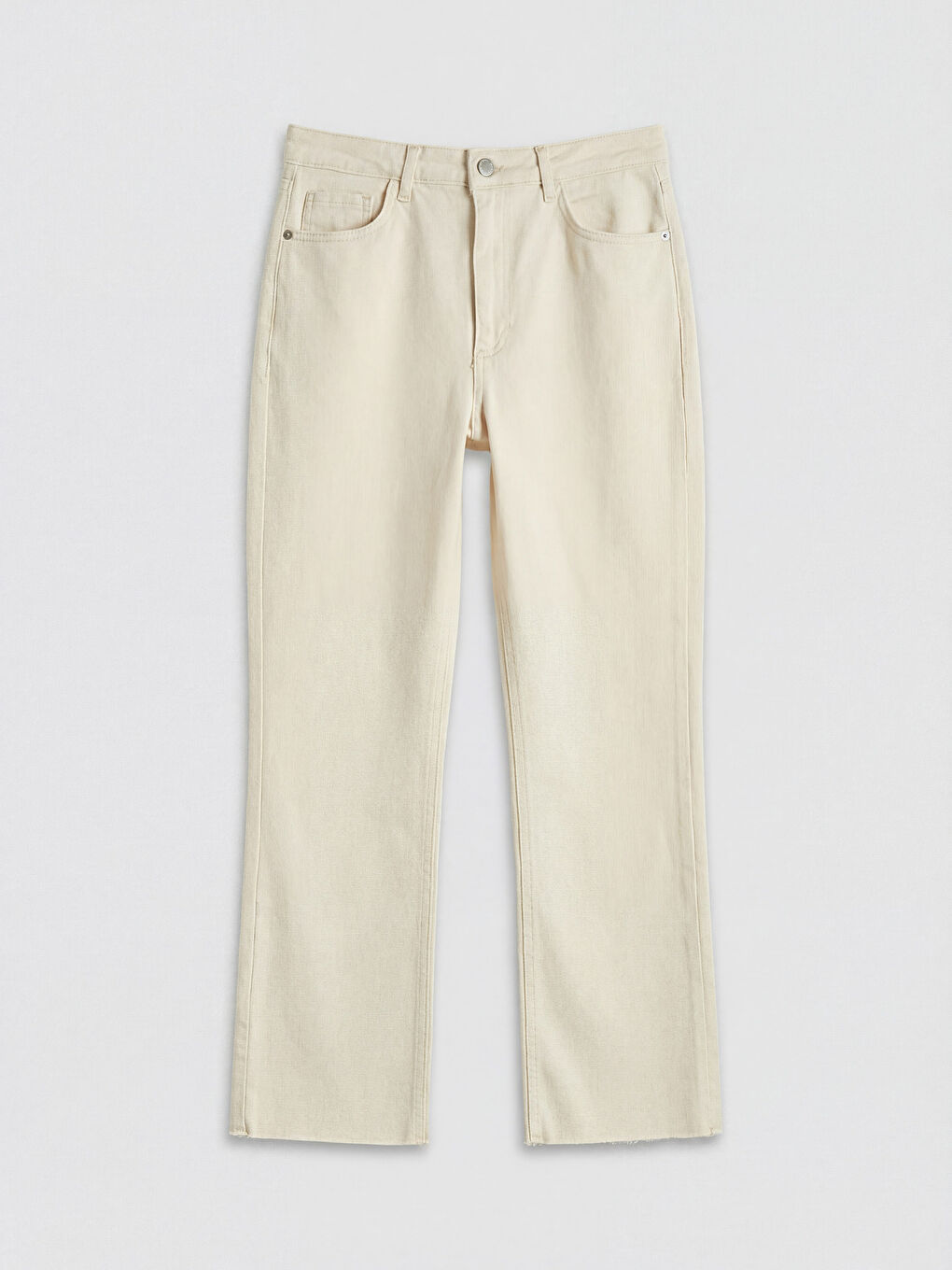 Ekru Crop Flare Kadın Jean Pantolon