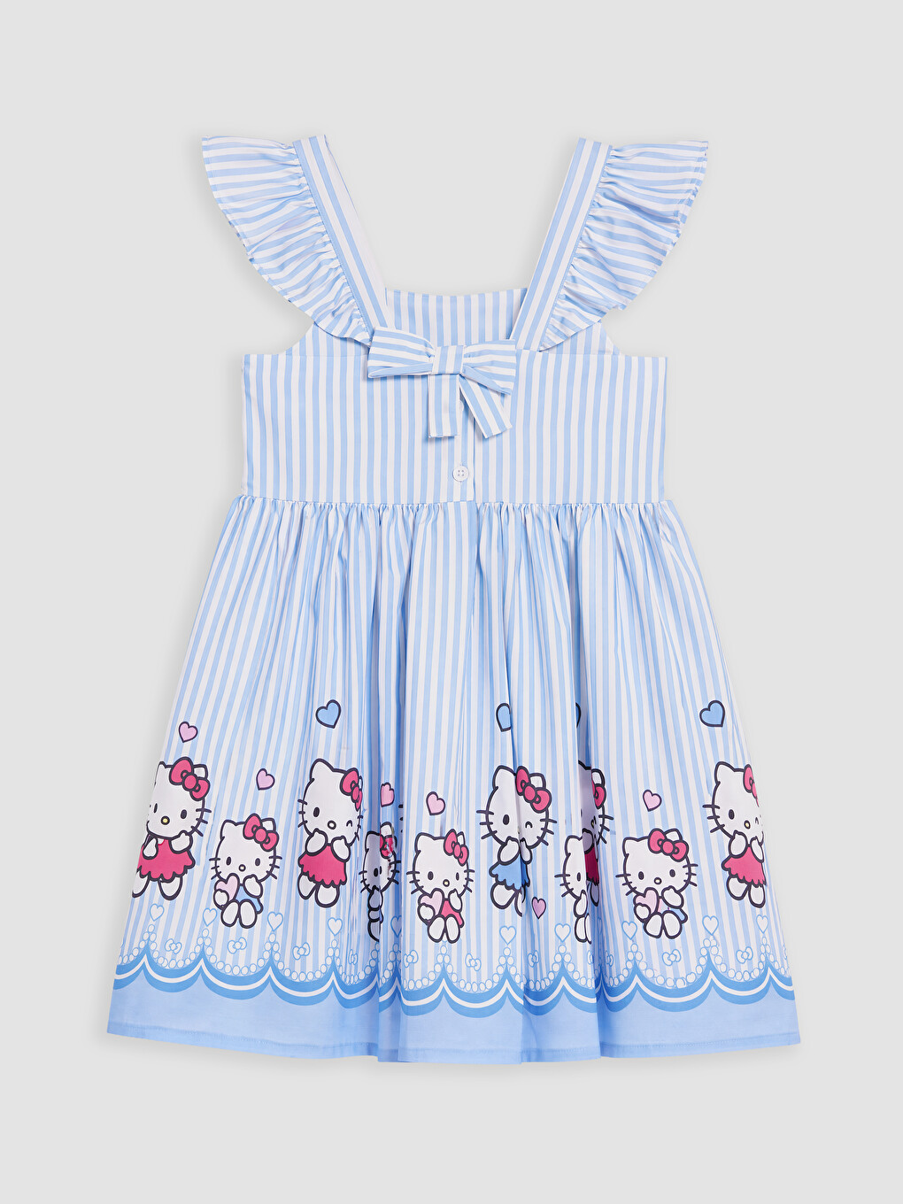 Mavi Kare Yaka Hello Kitty Baskılı Kız Çocuk Elbise-2
