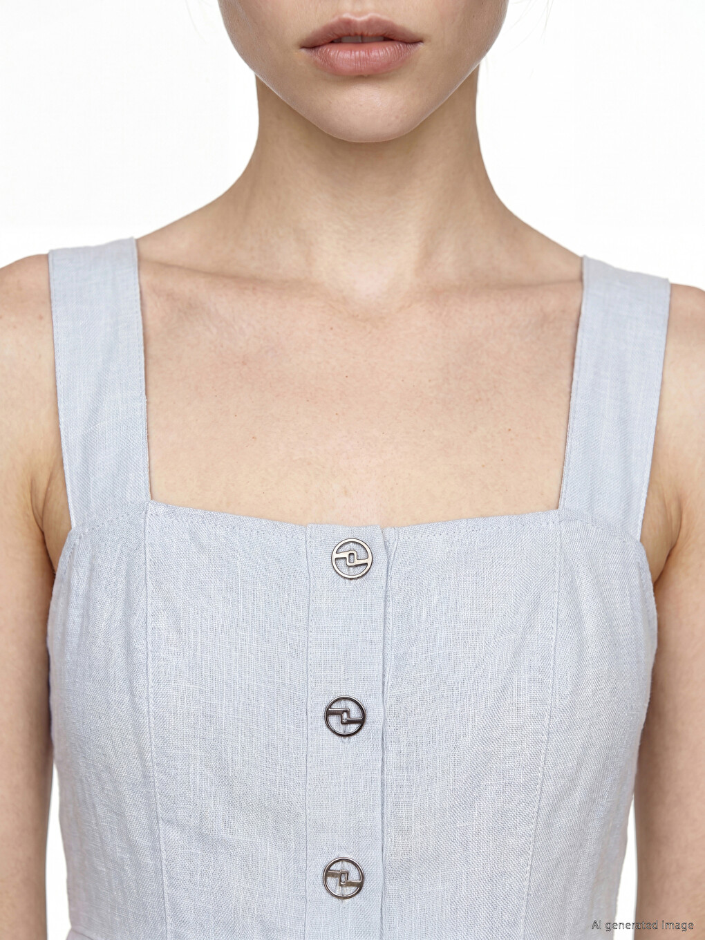 Square Neck Linen Blend Mini Dress-2