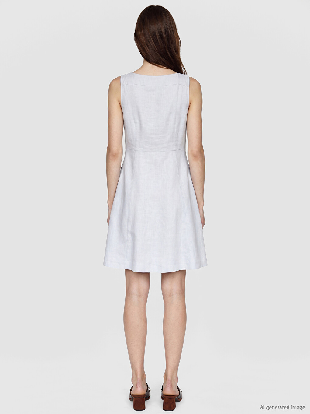 Square Neck Linen Blend Mini Dress-3