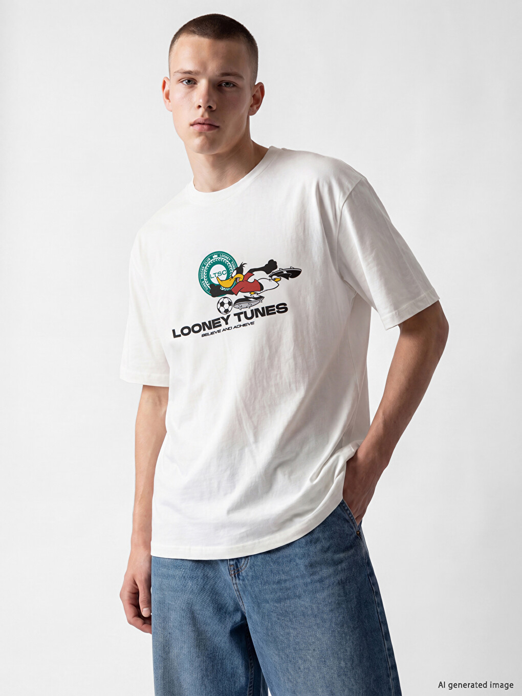 Crew Neck Looney Tunes Printed Men's T-shirt