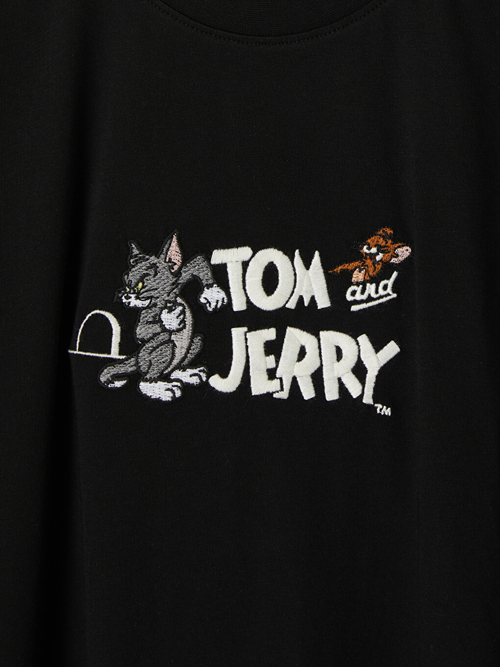 Siyah Tom & Jerry Baskılı %100 Pamuk Erkek Tişört-1
