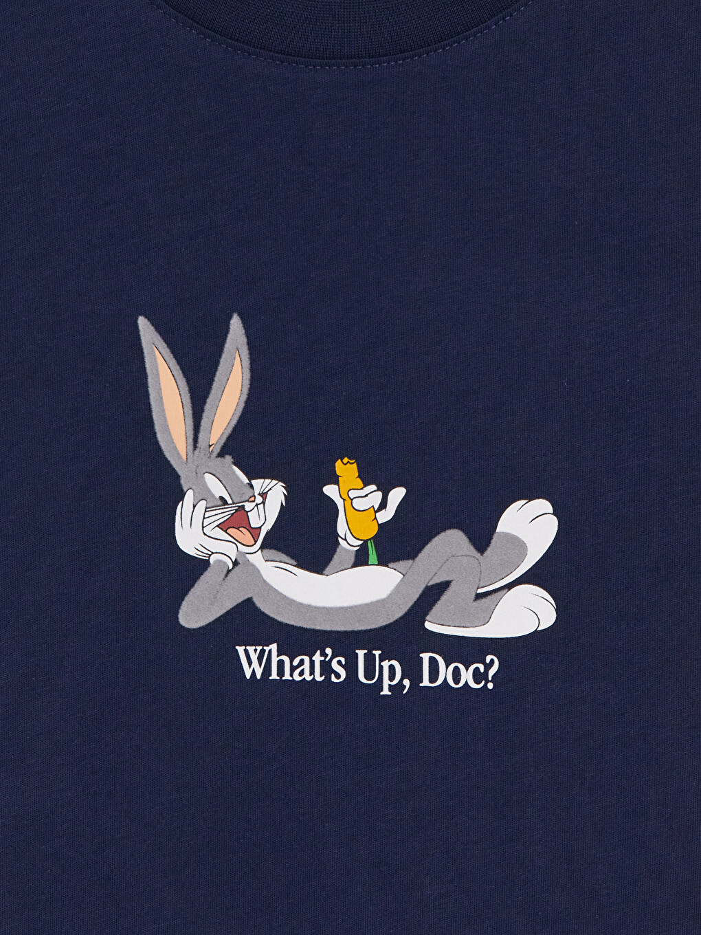 Lacivert Bisiklet Yaka Bugs Bunny Baskılı Erkek Tişört-1