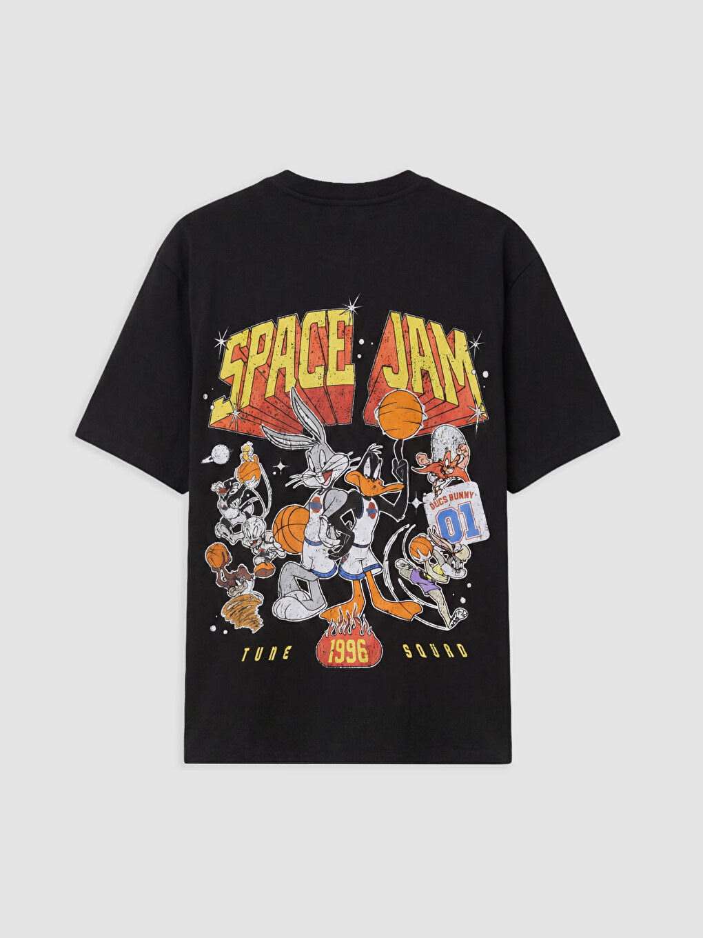 Siyah Relax Fit Space Jam Baskılı Erkek Tişört-2