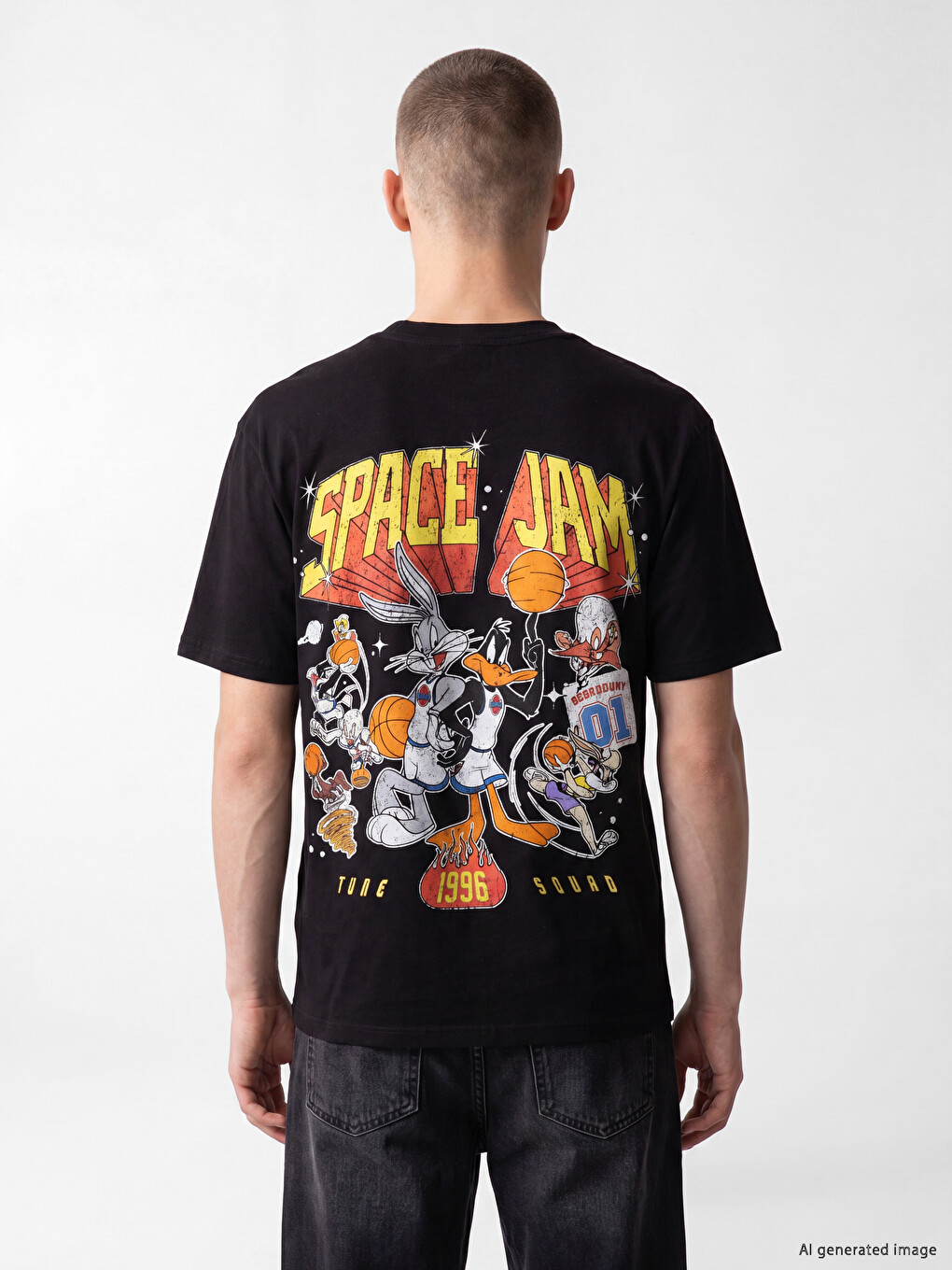 T-shirt Space Jam i stampuar me prerje të relaksuar për burra-3