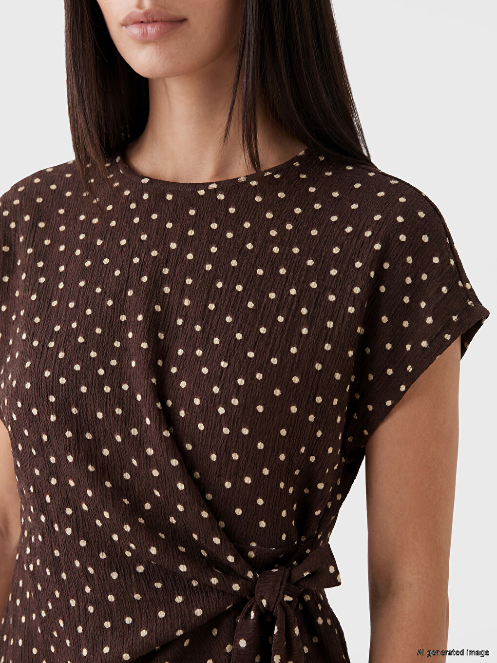 Crew Neck Polka Dot Tied Blouse-2