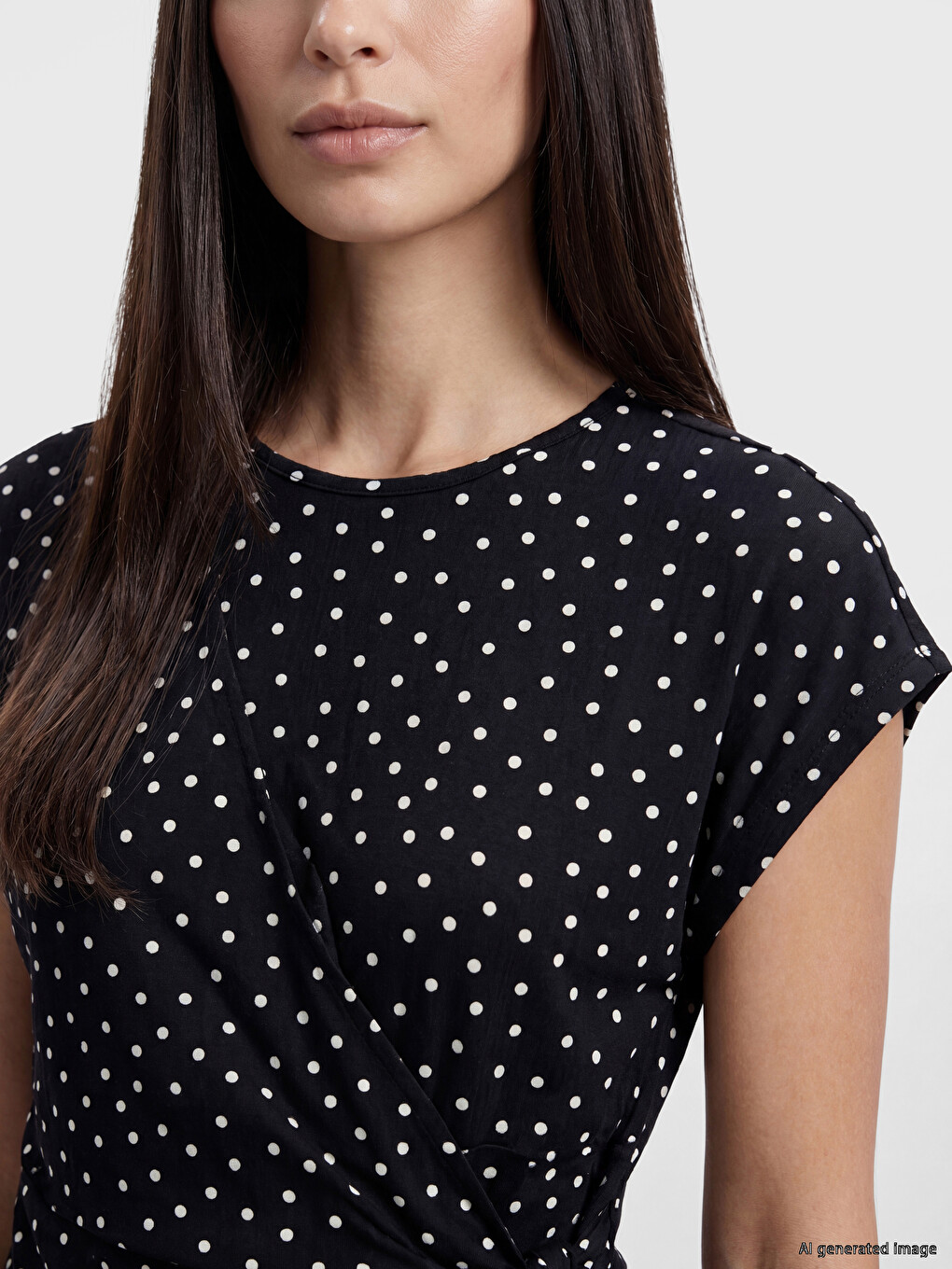 Crew Neck Polka Dot Tied Blouse-2