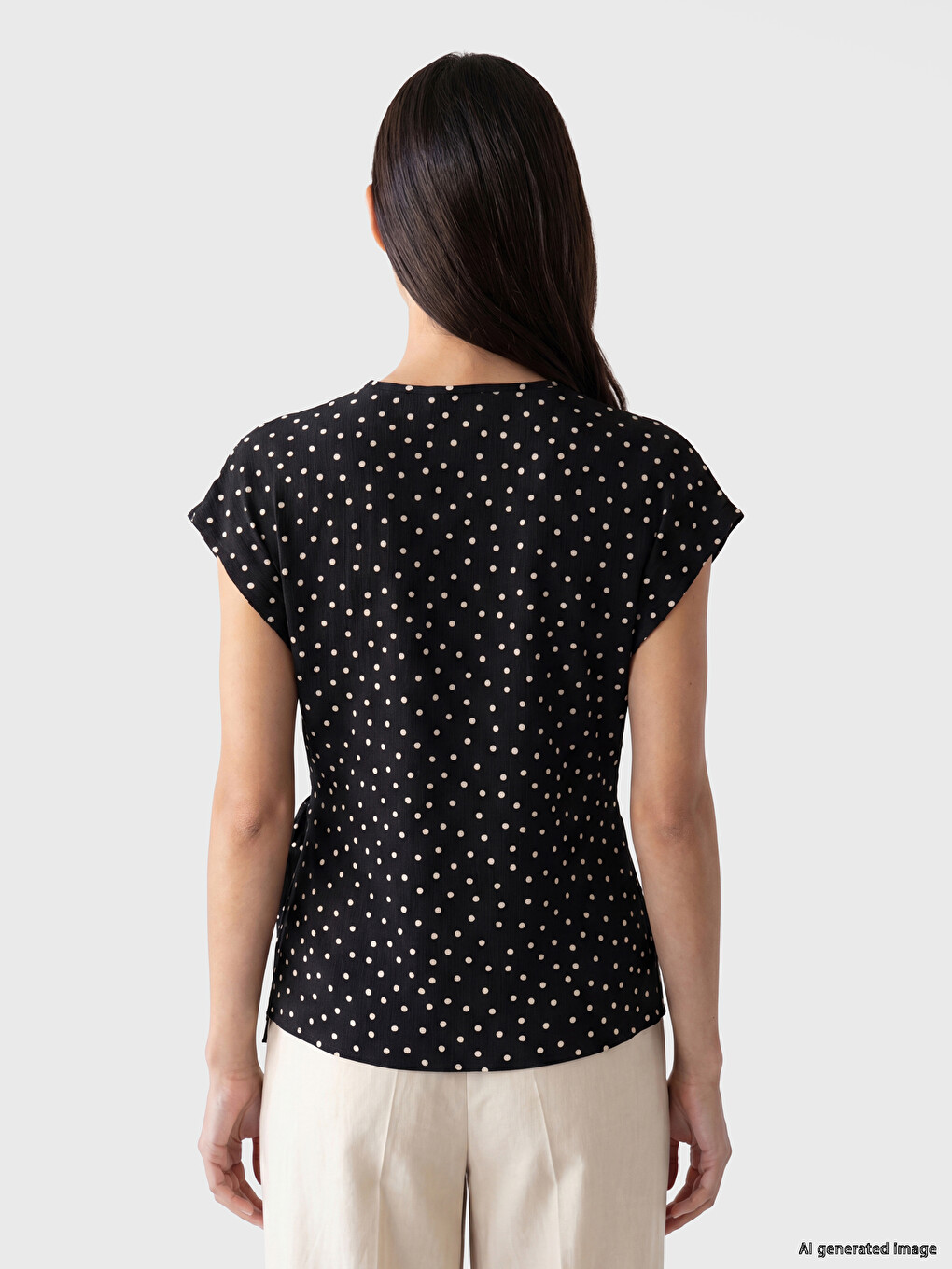 Crew Neck Polka Dot Tied Blouse-3