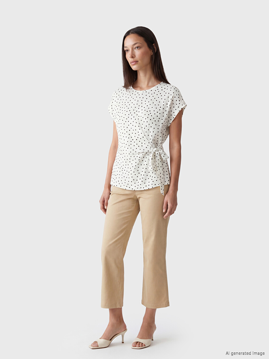 Crew Neck Polka Dot Tied Blouse-1