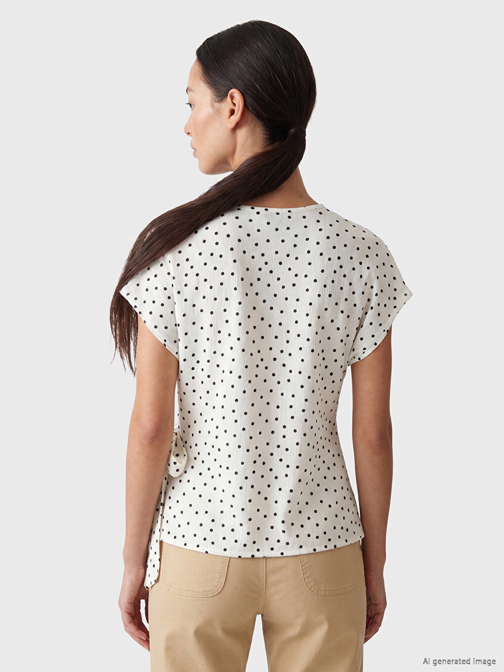 Crew Neck Polka Dot Tied Blouse-2
