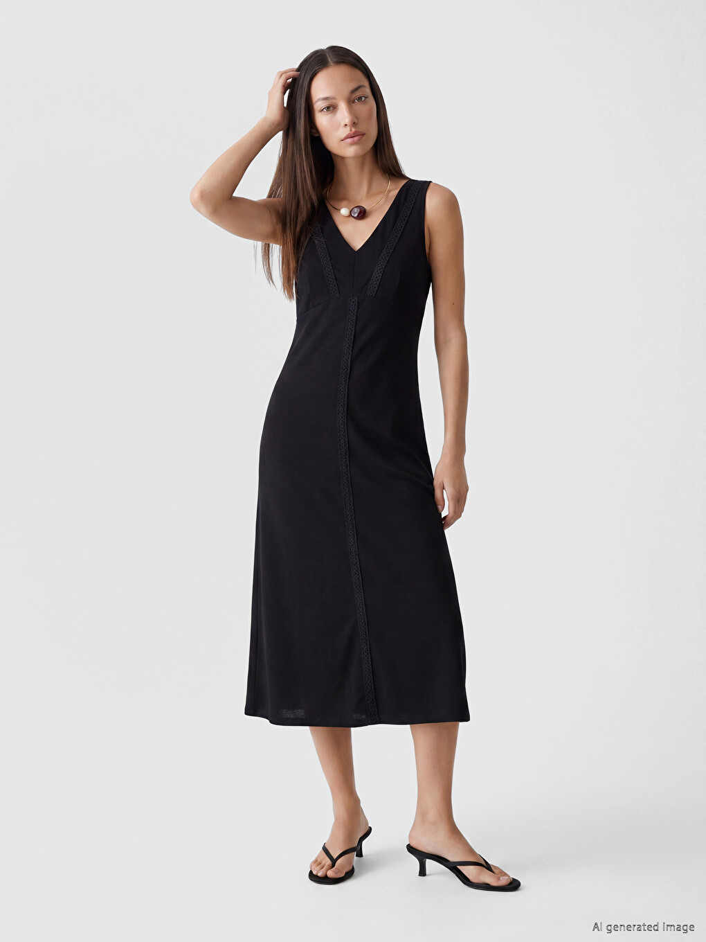 V Neck Lace Detailed Dress