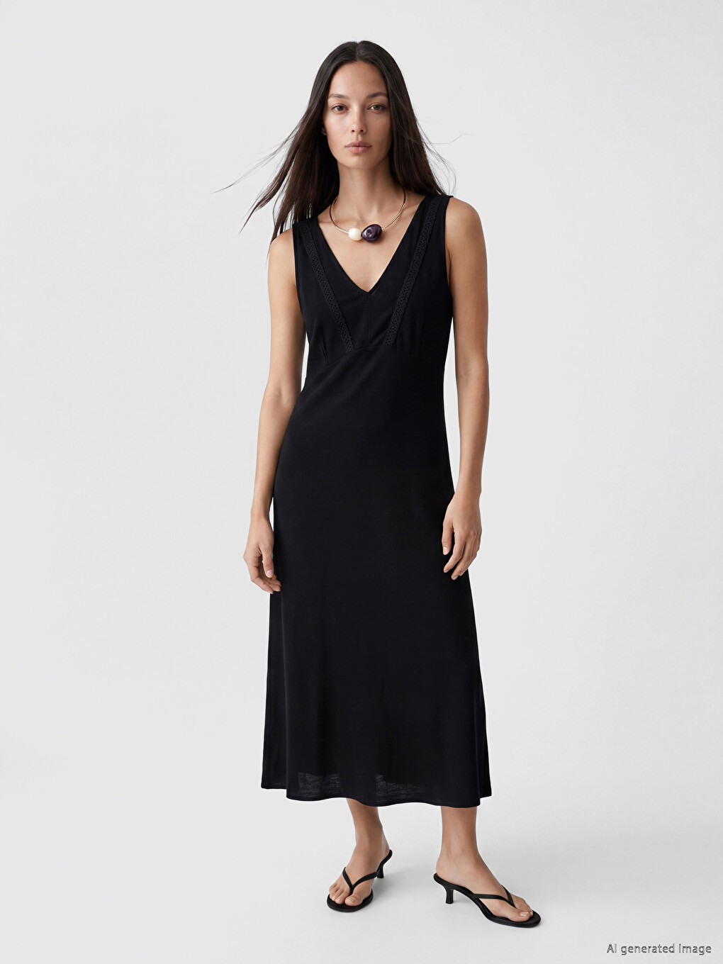 V Neck Lace Detailed Dress-1