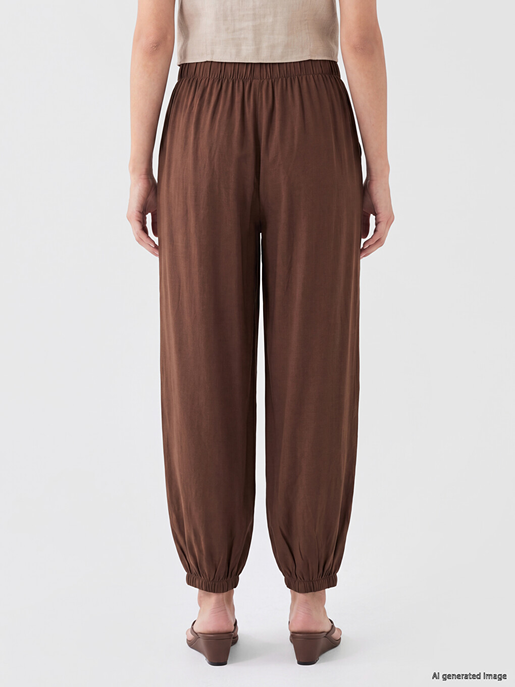 Kahverengi Beli Lastikli Kadın Jogger Pantolon-3
