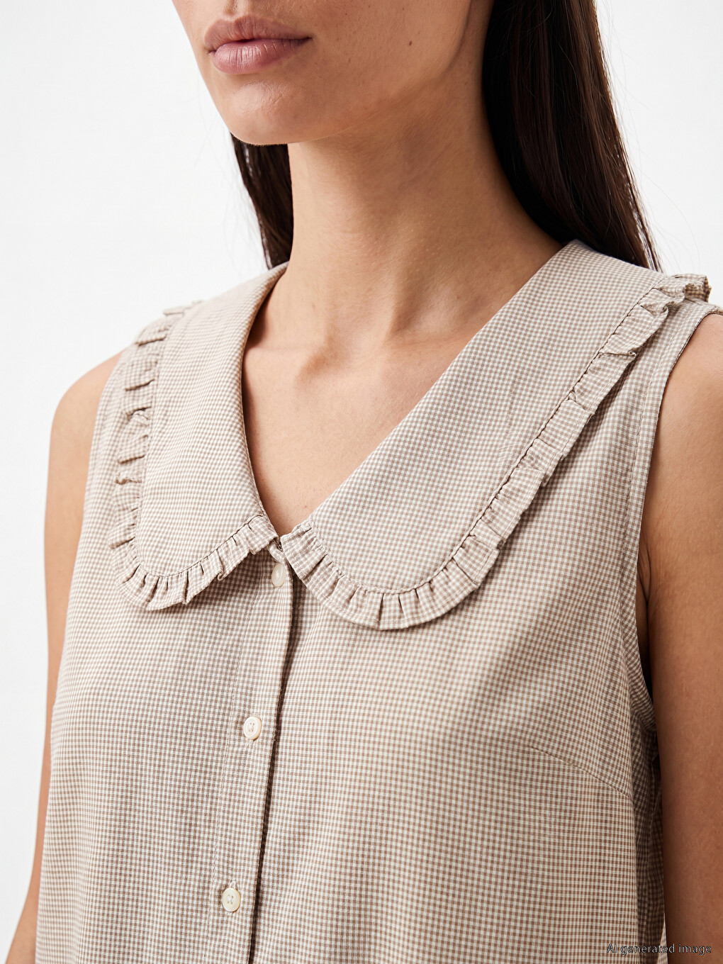 Ruffled Peter Pan Collar Plaid Blouse-2