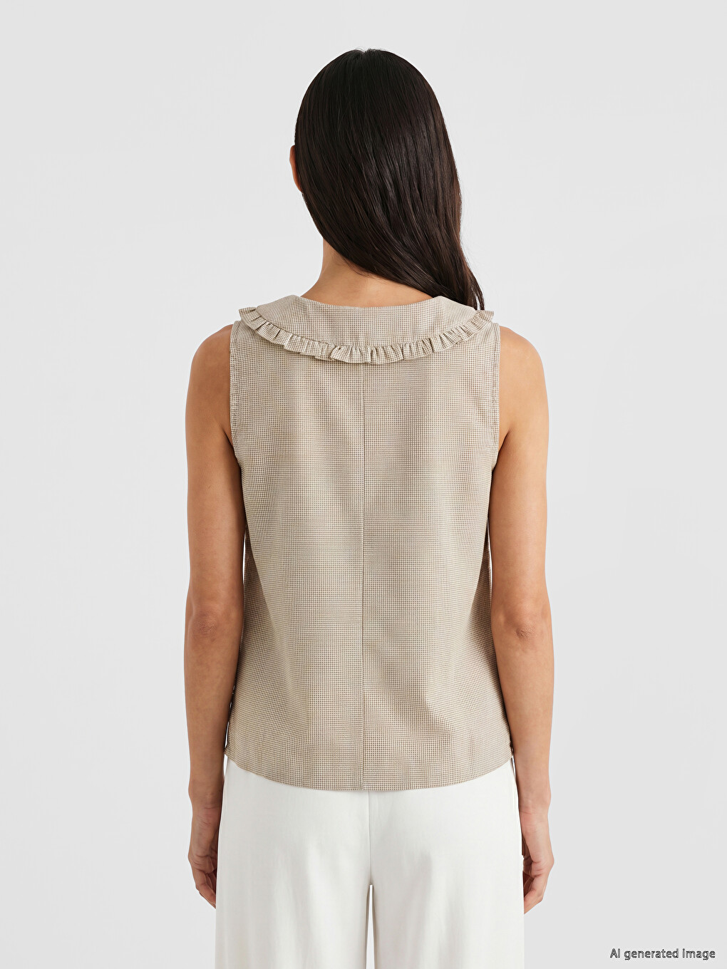 Ruffled Peter Pan Collar Plaid Blouse-3