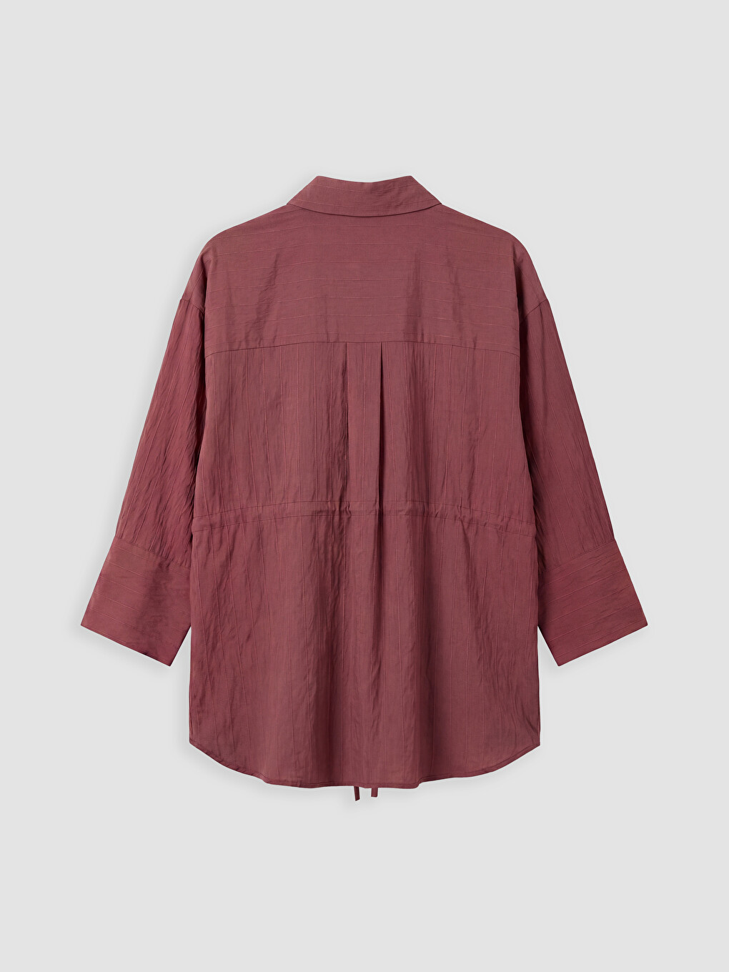Bordo Çizgili Oversize Armürlü Kadın Gömlek-1
