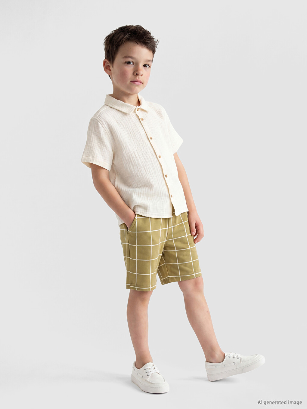 Plaid Elastic Waist Boys' Shorts-1