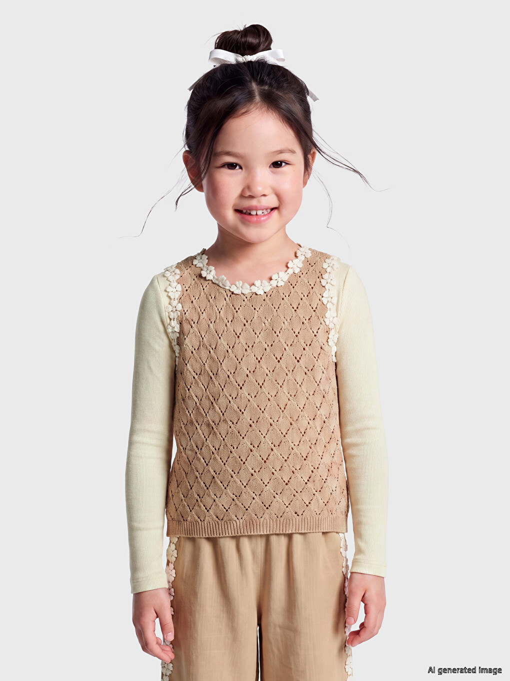 Floral Appliqué Girls' Knitwear Set-1