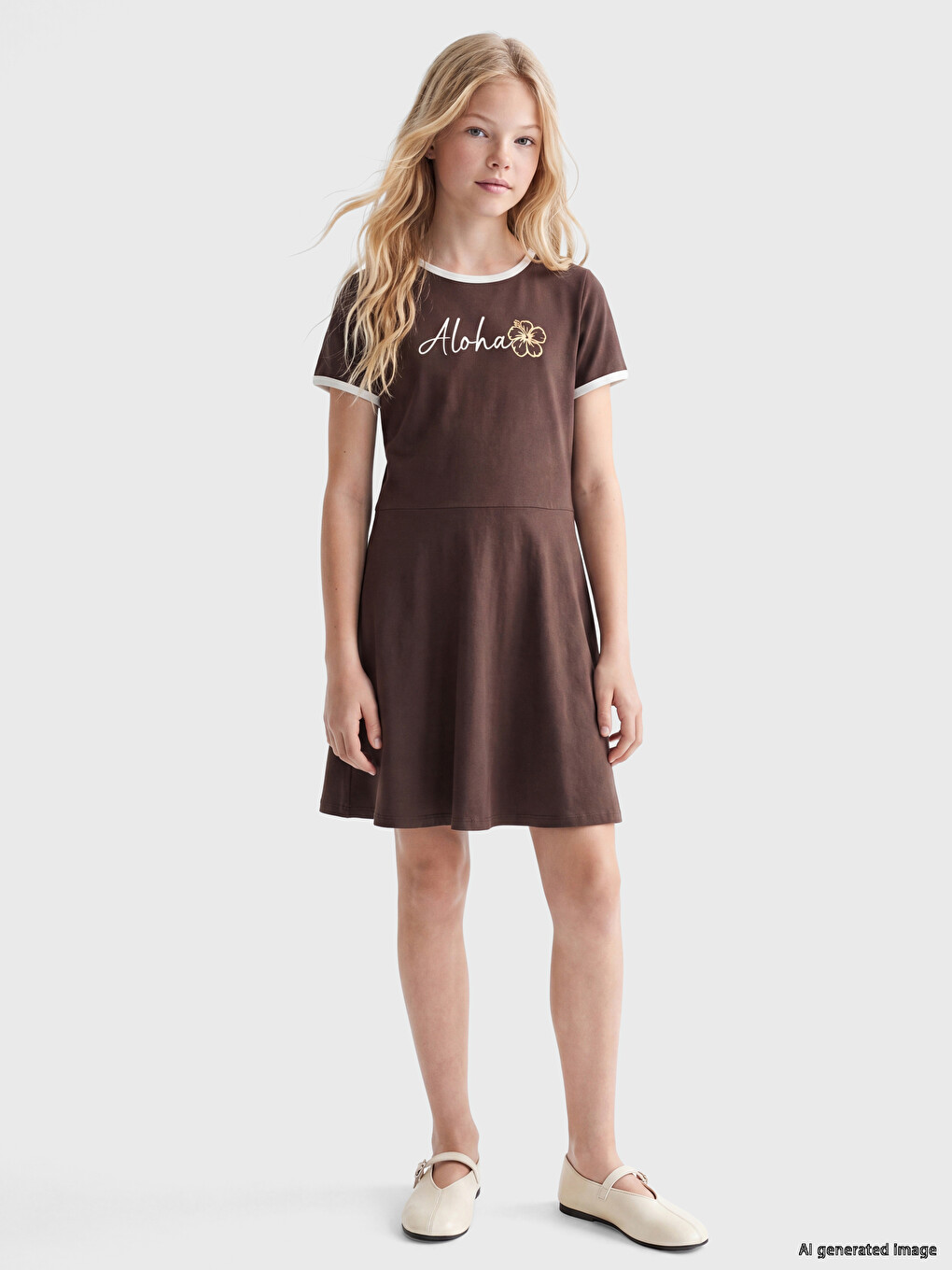 Crew Neck Printed Girls' Dress-1
