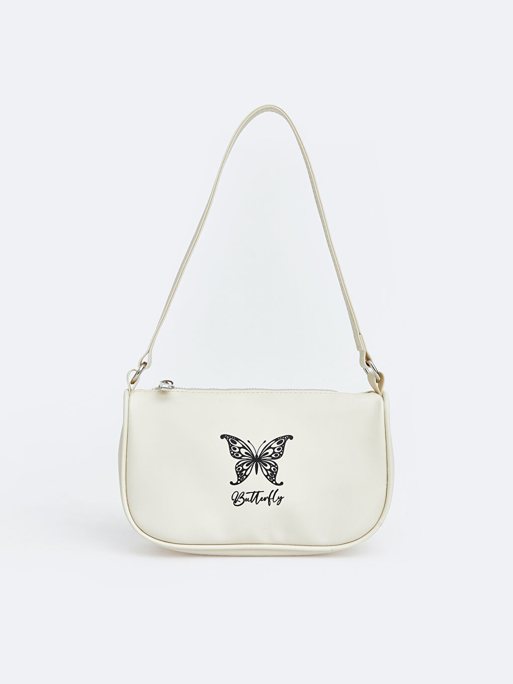 Ekru Kelebek Baskılı Kız Çocuk Omuz Çantası