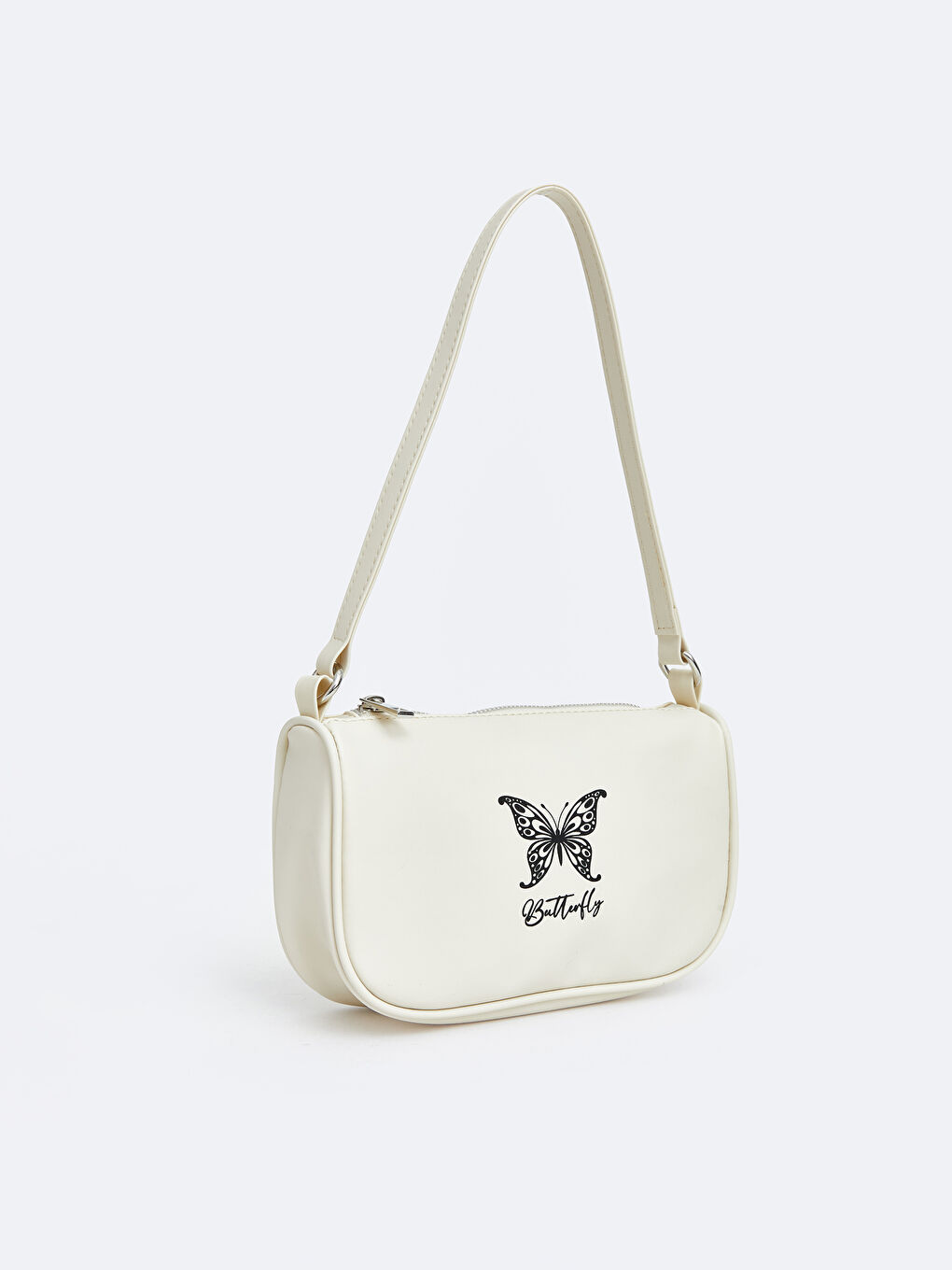 Ekru Kelebek Baskılı Kız Çocuk Omuz Çantası-1