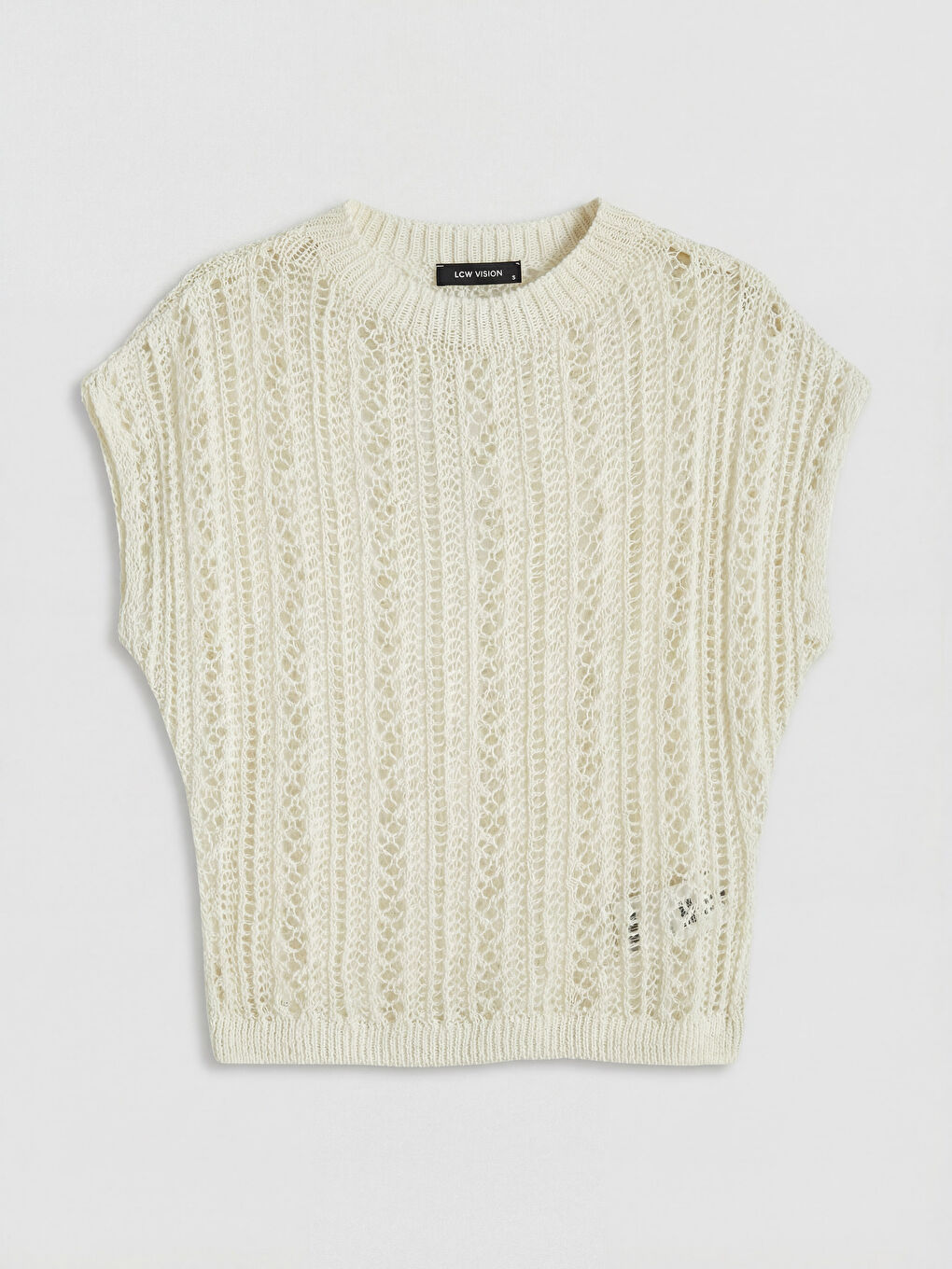 Ekru Bisiklet Yaka Ajurlu Kadın Triko Kazak