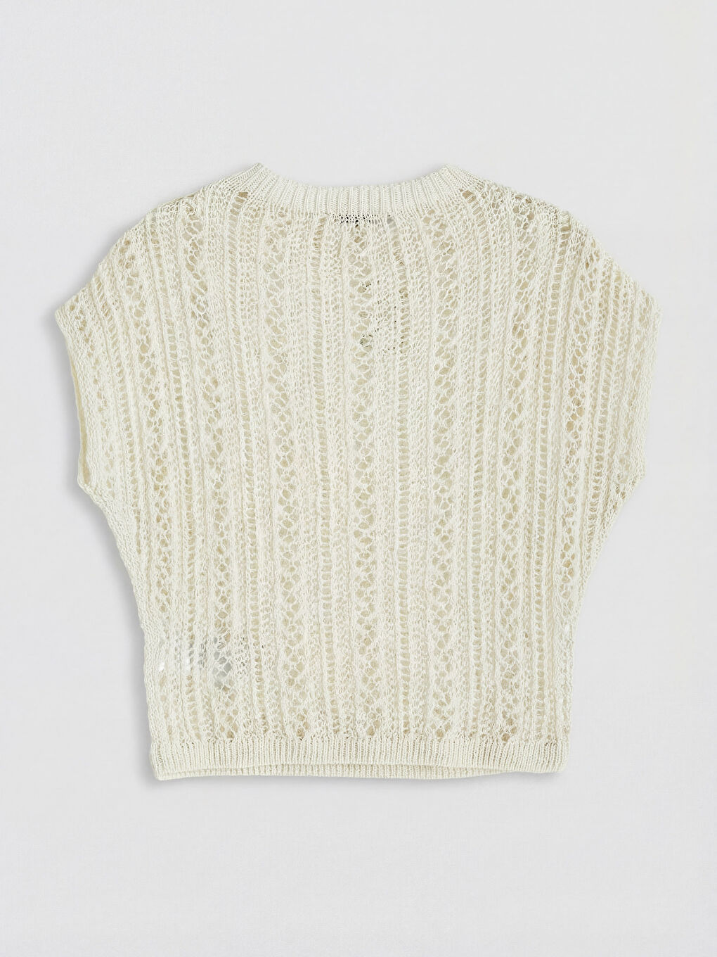 Ekru Bisiklet Yaka Ajurlu Kadın Triko Kazak-1