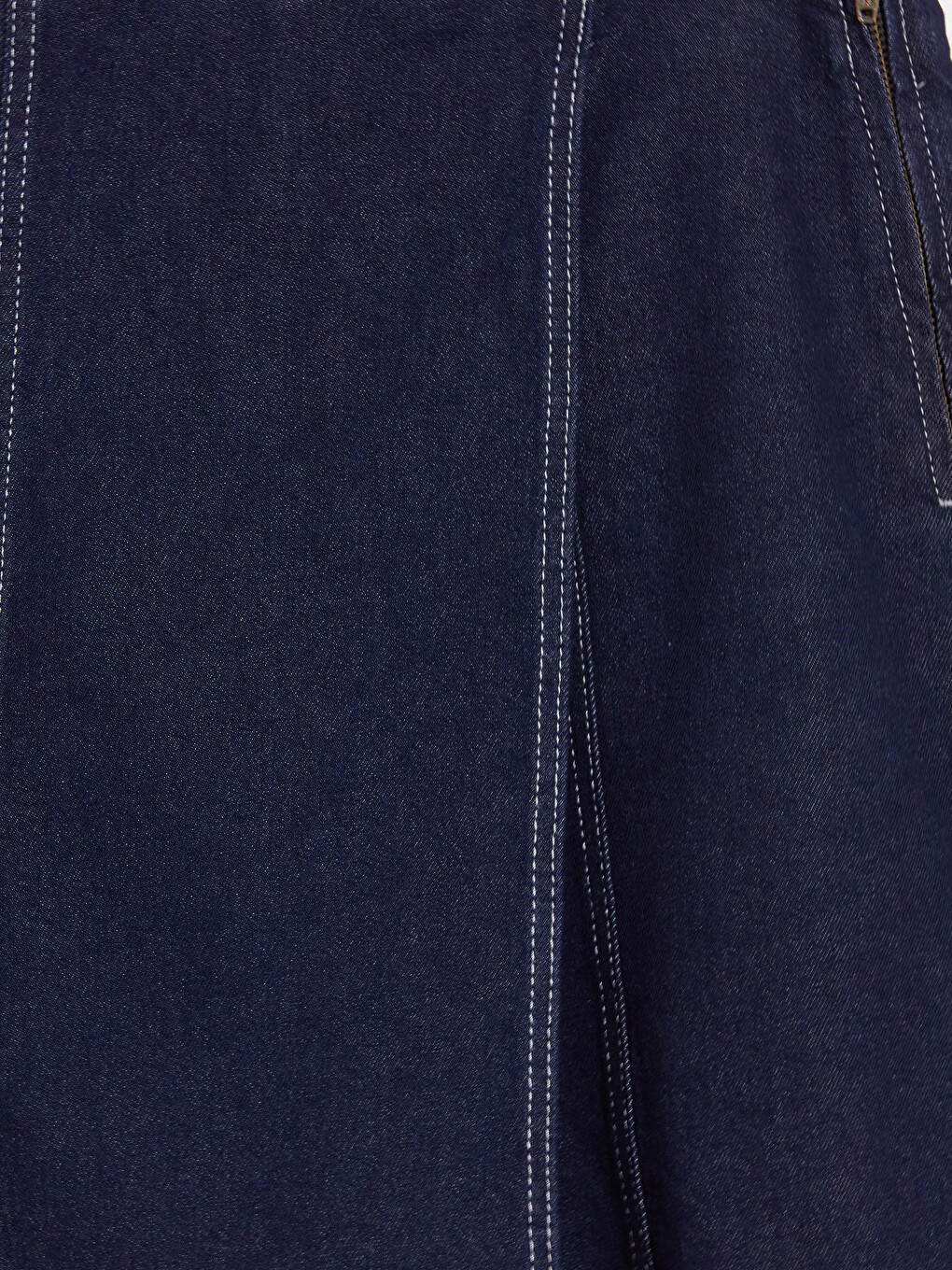 İndigo Beli Fermuarlı Jean Şort Etek-2