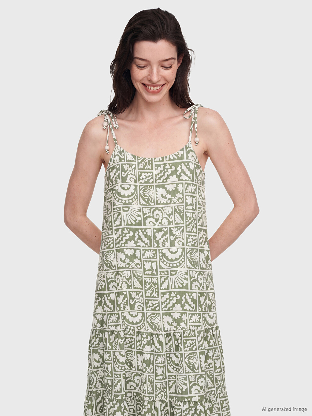 Square Neck Strappy Pleated Dress-1