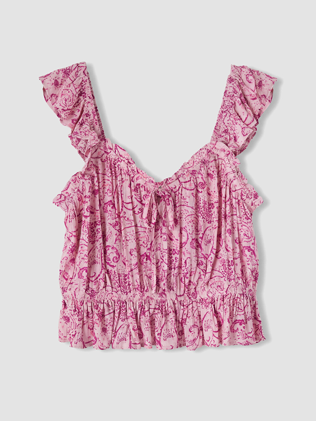 V Neck Frilled Peplum Blouse-4