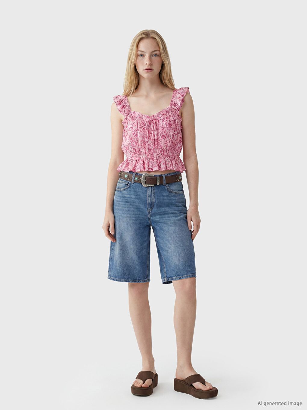 V Neck Frilled Peplum Blouse-1