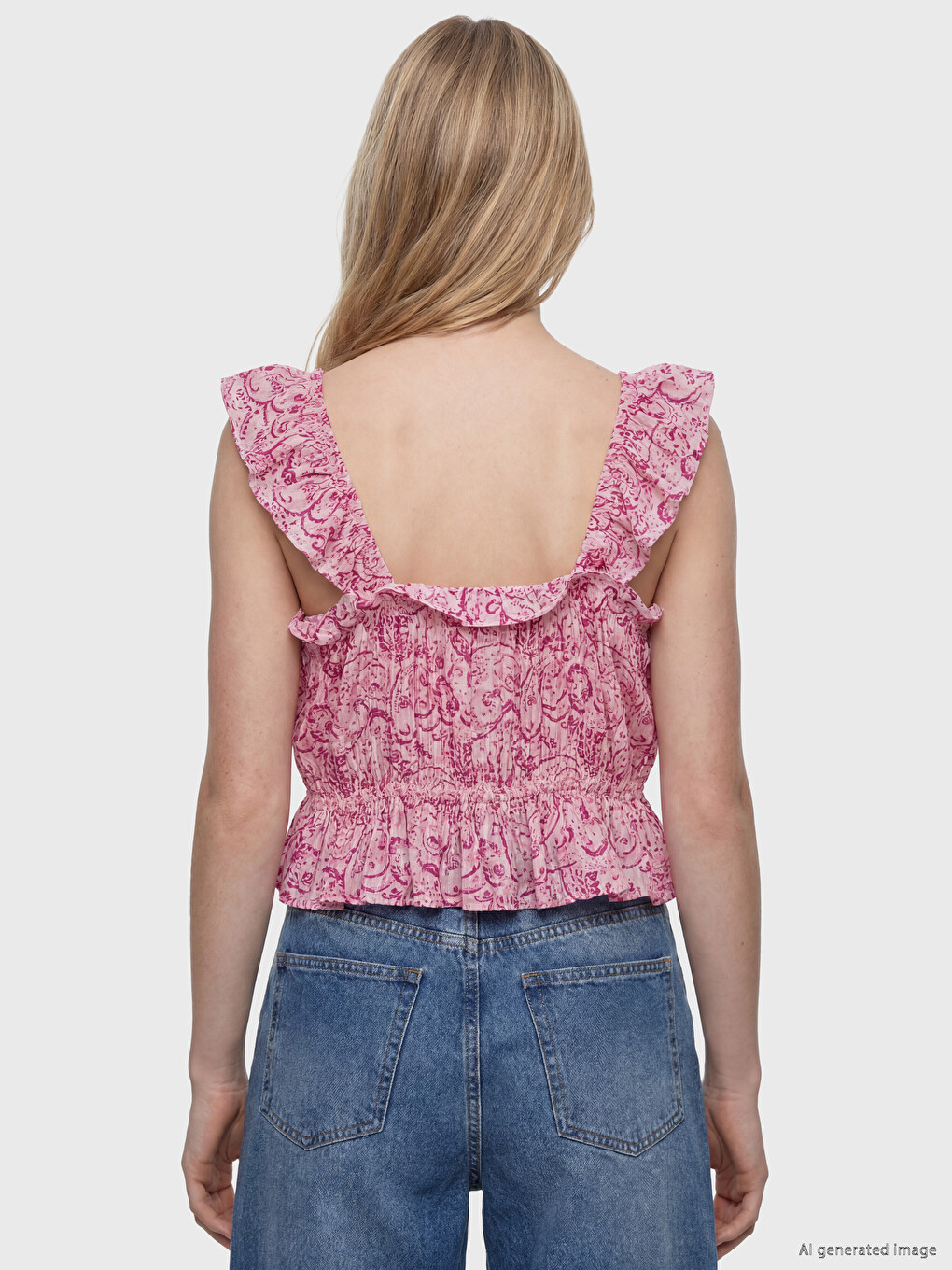 V Neck Frilled Peplum Blouse-3