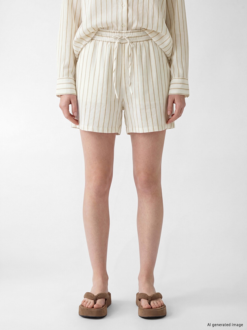 Elastic Waist Striped Women's Muslin Shorts-1