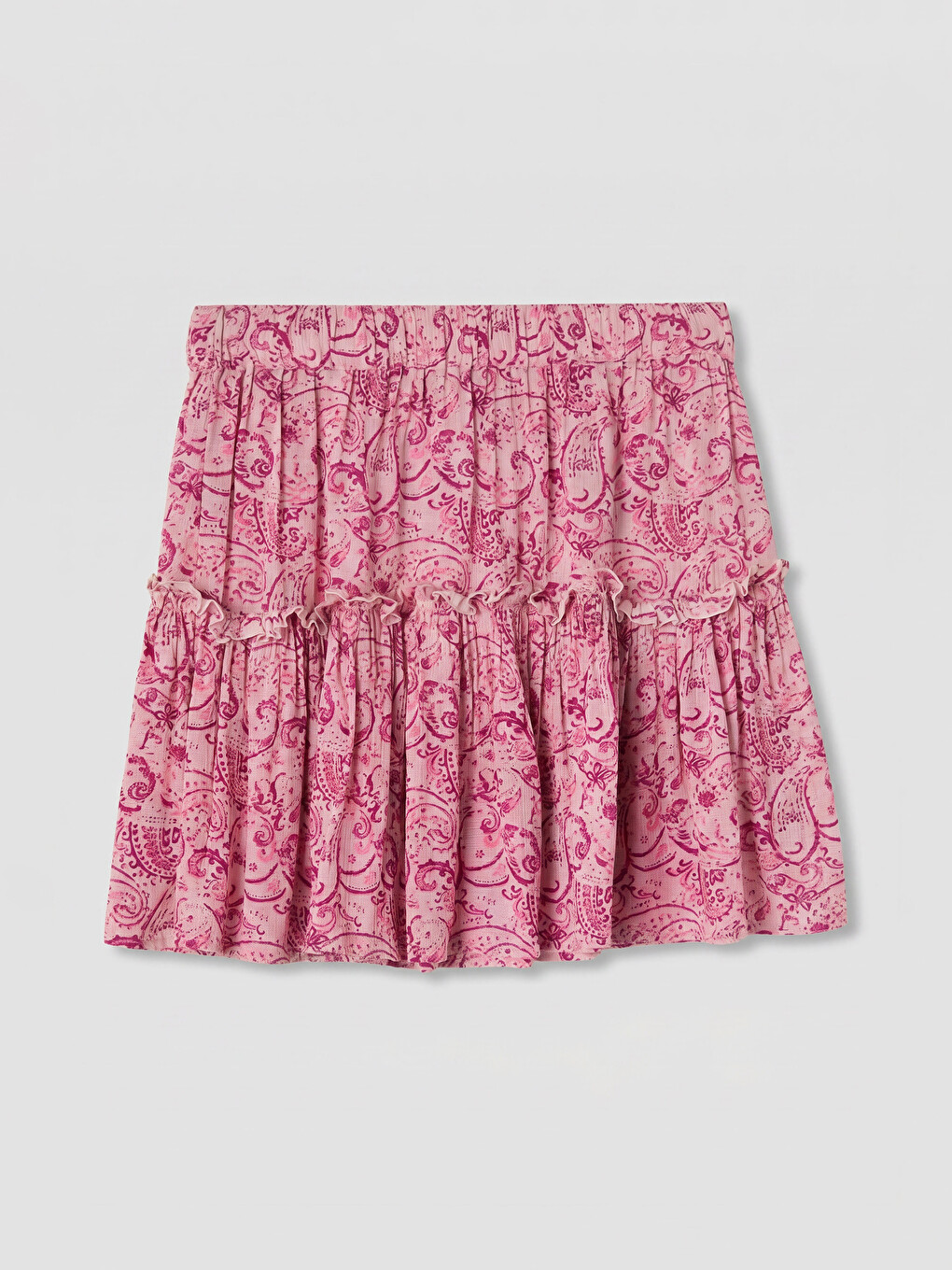 Elastic Waist Patterned Layered Skirt-4