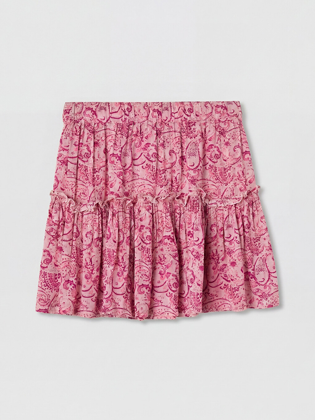Elastic Waist Patterned Layered Skirt-5