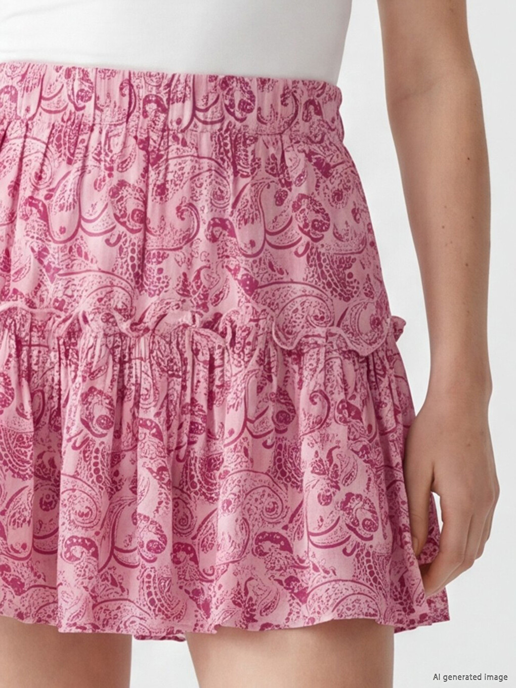 Elastic Waist Patterned Layered Skirt-2